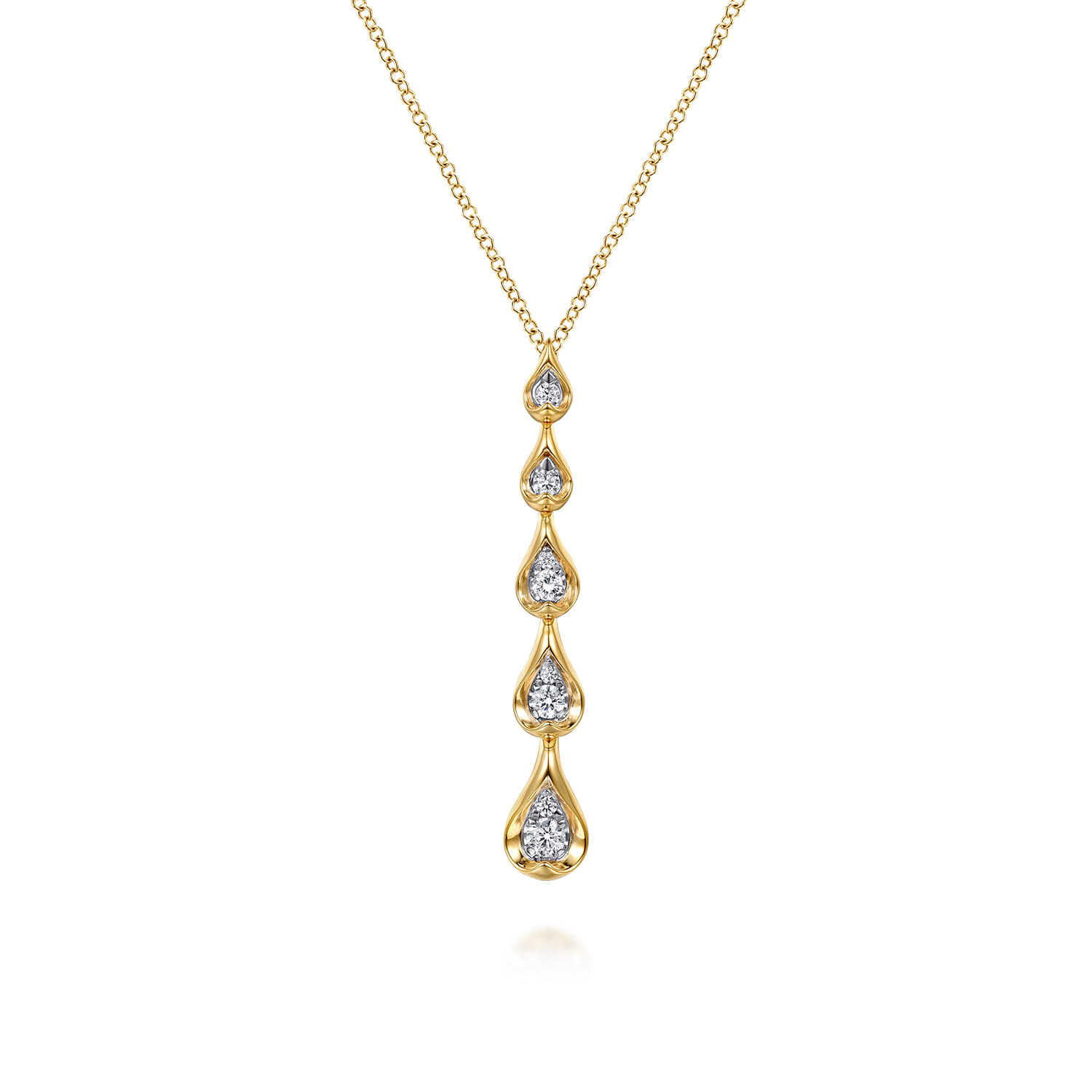 14K White  Yellow Gold Diamond Teardrop Necklace - 0.3 ct - Shot 1