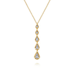 14K White  Yellow Gold Diamond Teardrop Necklace