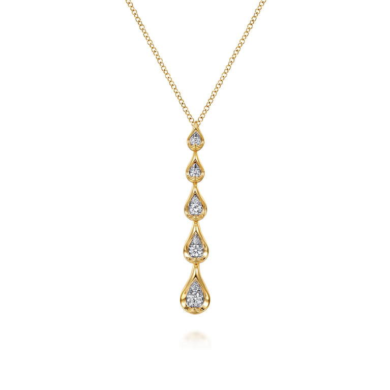 14K White  Yellow Gold Diamond Teardrop Necklace - 0.3 ct - Shot 1