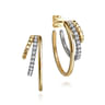 14K White  Yellow Gold Diamond Three Row J Hoop Stud Earrings - 0.5 ct