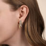 14K White  Yellow Gold Diamond Three Row J Hoop Stud Earrings - 0.5 ct