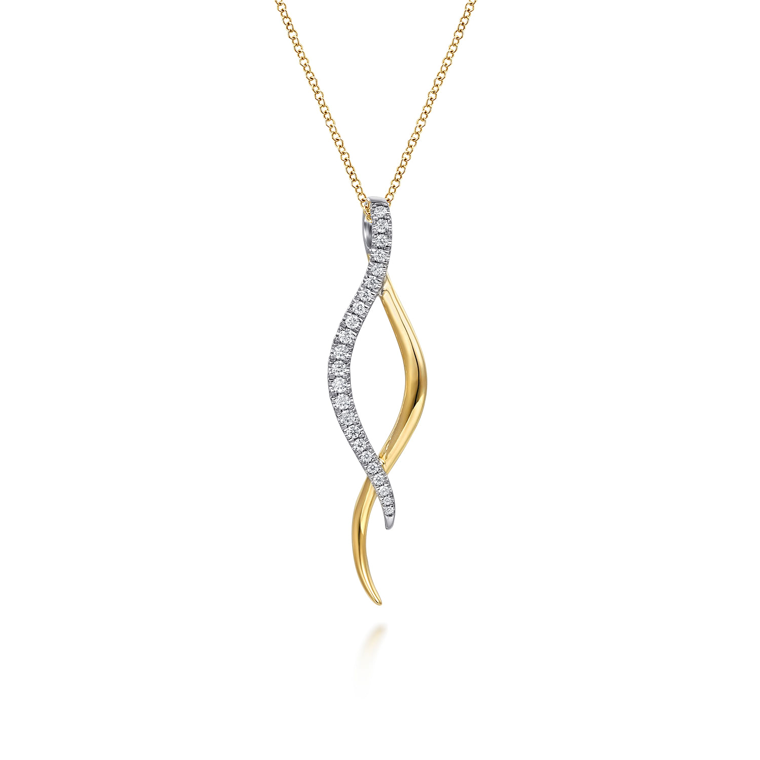 14K White  Yellow Gold Diamond Twisted Spike Drop Necklace - 0.3 ct - Shot 1