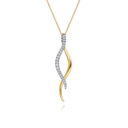 14K White  Yellow Gold Diamond Twisted Spike Drop Necklace