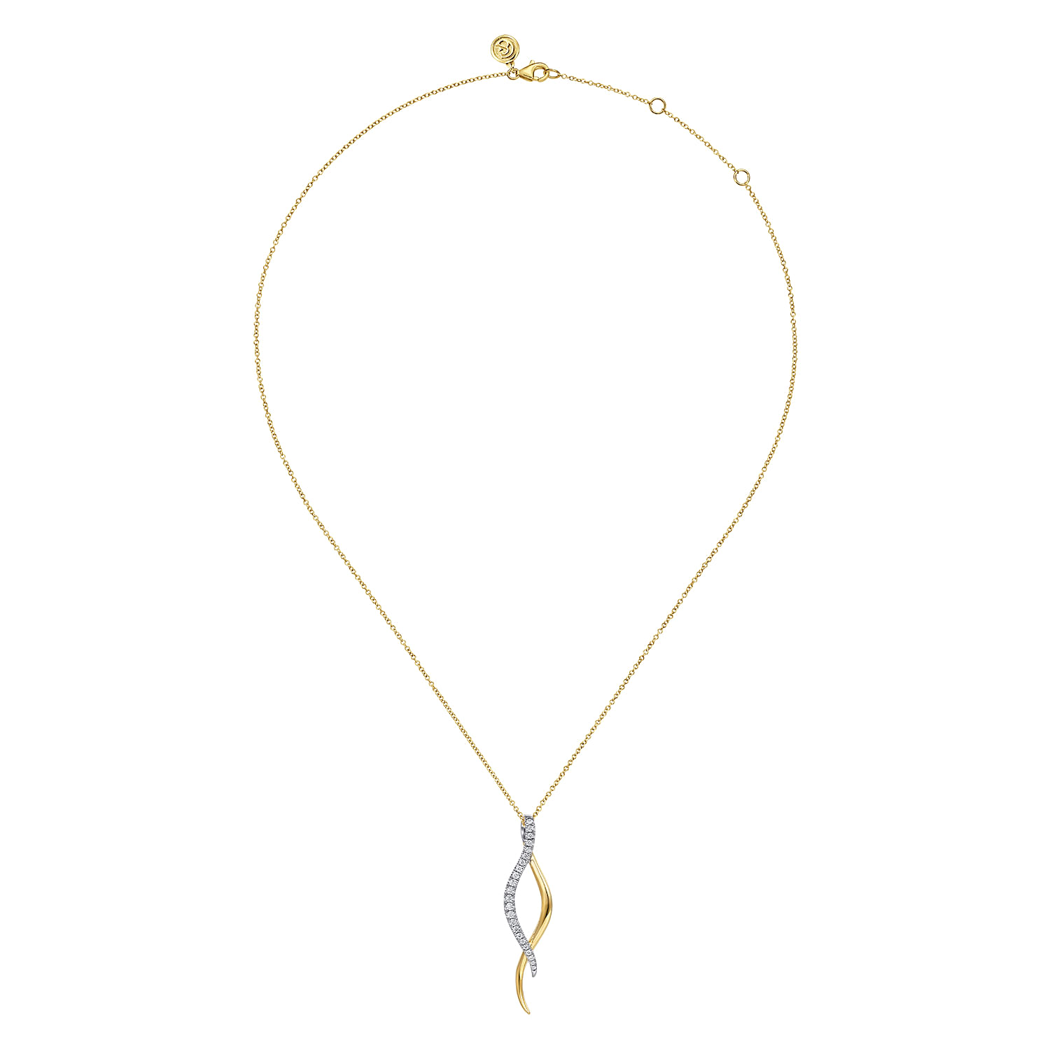 14K White  Yellow Gold Diamond Twisted Spike Drop Necklace - 0.3 ct - Shot 2