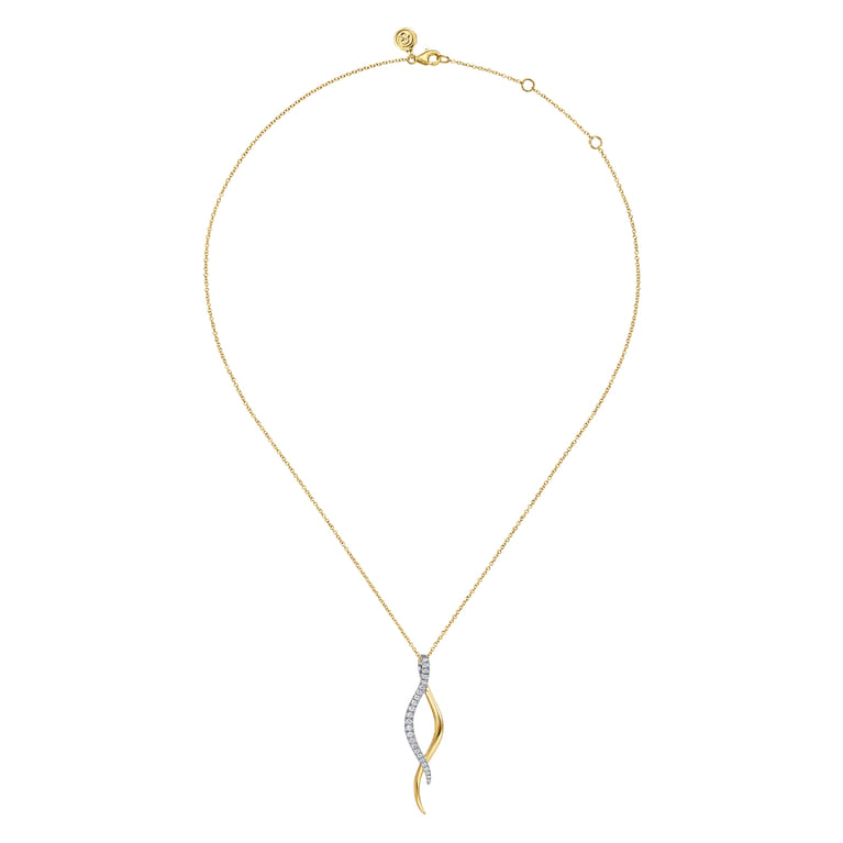 14K White  Yellow Gold Diamond Twisted Spike Drop Necklace - 0.3 ct - Shot 2