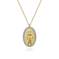 14K White-Yellow Gold Diamond Virgin Mary Pendant Necklace