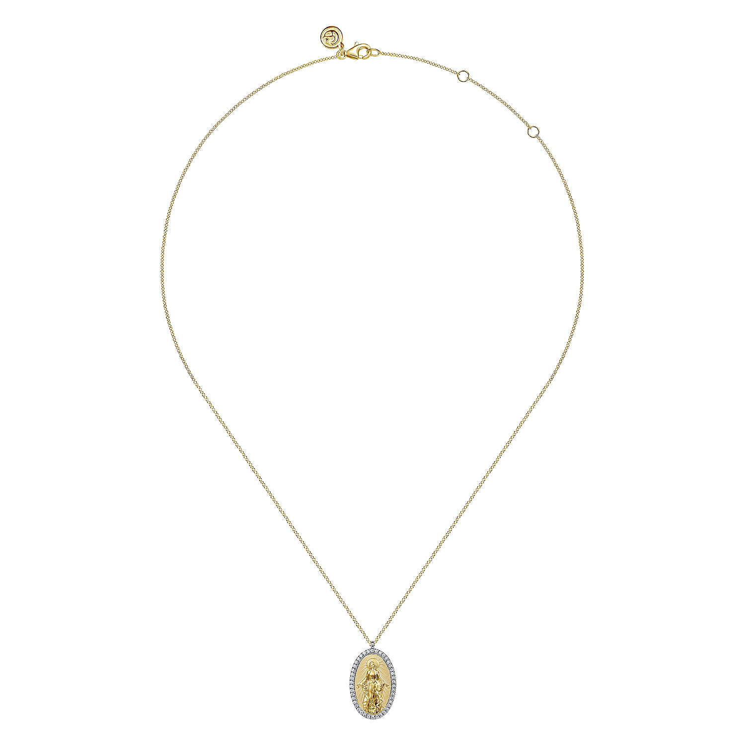 14K White-Yellow Gold Diamond Virgin Mary Pendant Necklace - 0.21 ct - Shot 2