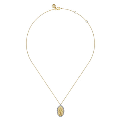 14K White-Yellow Gold Diamond Virgin Mary Pendant Necklace