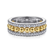 14K White  Yellow Gold Diamond Wide Band Ring-Bujukan