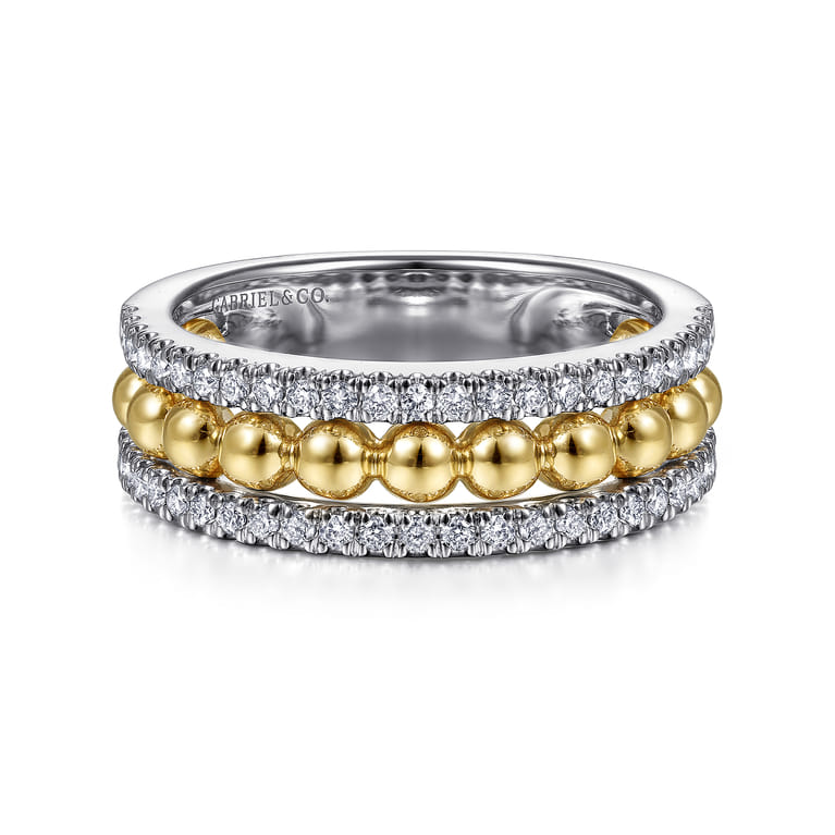 14K White  Yellow Gold Diamond Wide Band Ring-Bujukan - 0.4 ct - Shot 1