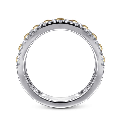 14K White  Yellow Gold Diamond Wide Band Ring-Bujukan
