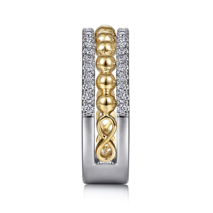 14K White  Yellow Gold Diamond Wide Band Ring-Bujukan