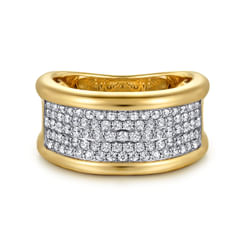 14K White&Yellow Gold Diamond Wide Band Ring