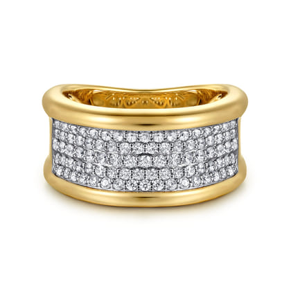 14K White Yellow Gold Diamond Wide Band Ring