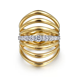 14K White  Yellow Gold Diamond Wide Band Ring