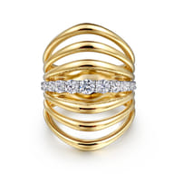 14K White  Yellow Gold Diamond Wide Band Ring