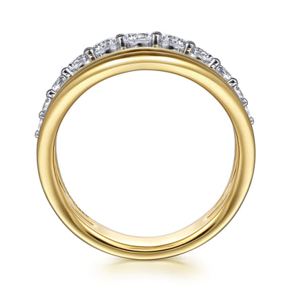 14K White  Yellow Gold Diamond Wide Band Ring