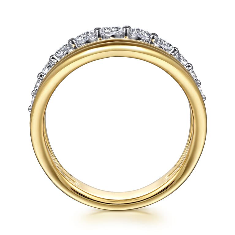 14K White  Yellow Gold Diamond Wide Band Ring - 0.75 ct - Shot 2