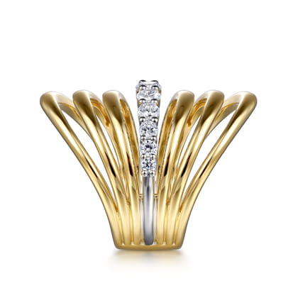 14K White  Yellow Gold Diamond Wide Band Ring