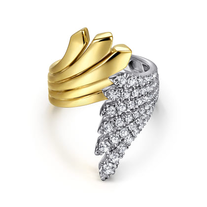 14K White  Yellow Gold Diamond Wide Bypass Fan Ring