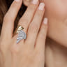 14K White  Yellow Gold Diamond Wide Bypass Fan Ring - 0.8 ct