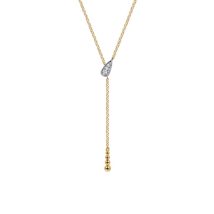 14K White  Yellow Gold Diamond Y Necklace-Bujukan