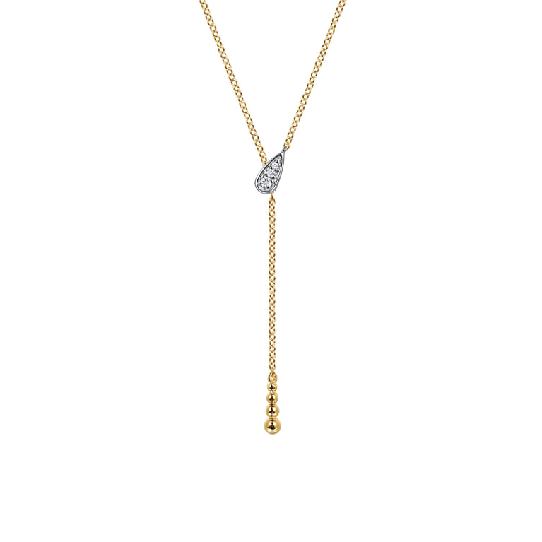 14K White  Yellow Gold Diamond Y Necklace-Bujukan - 0.02 ct - Shot 1