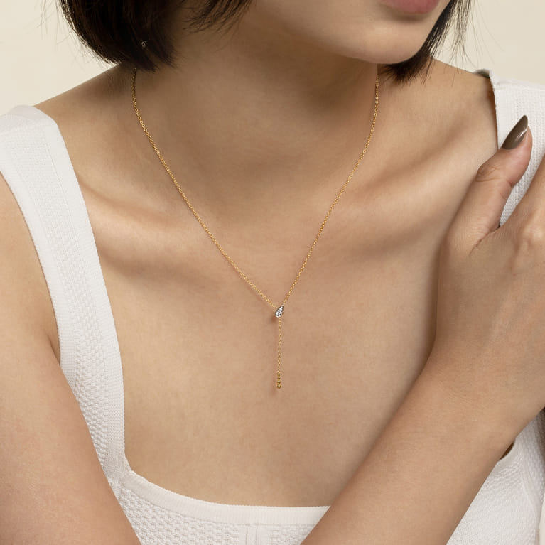 14K White  Yellow Gold Diamond Y Necklace-Bujukan - 0.02 ct - Shot 3