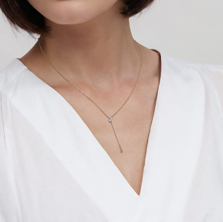 14K White  Yellow Gold Diamond Y Necklace-Bujukan - 0.02 ct - Shot 4