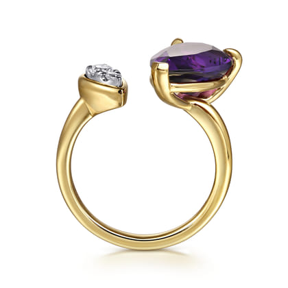 14K White  Yellow Gold Diamond and Amethyst Open Ring