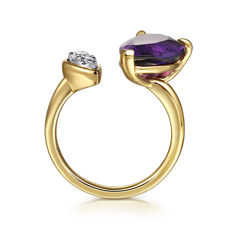 14K White  Yellow Gold Diamond and Amethyst Open Ring - 0.15 ct - Shot 2