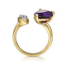 14K White  Yellow Gold Diamond and Amethyst Open Ring - 0.15 ct