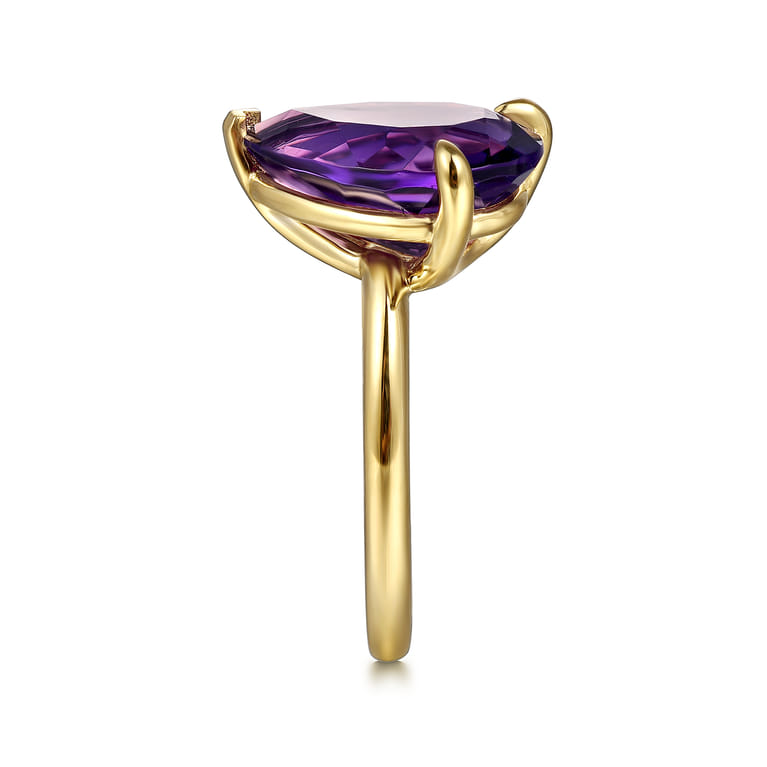 14K White  Yellow Gold Diamond and Amethyst Open Ring - 0.15 ct - Shot 4