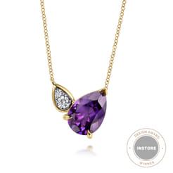 14K White  Yellow Gold Diamond and Amethyst Pendant Necklace