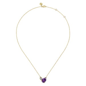 14K White  Yellow Gold Diamond and Amethyst Pendant Necklace