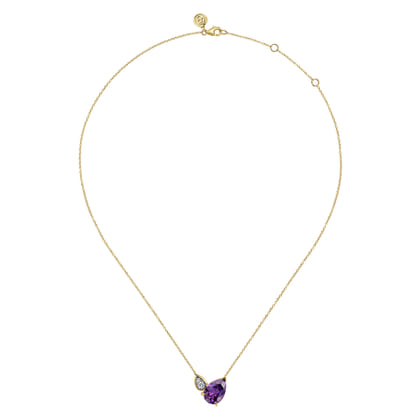 14K White  Yellow Gold Diamond and Amethyst Pendant Necklace