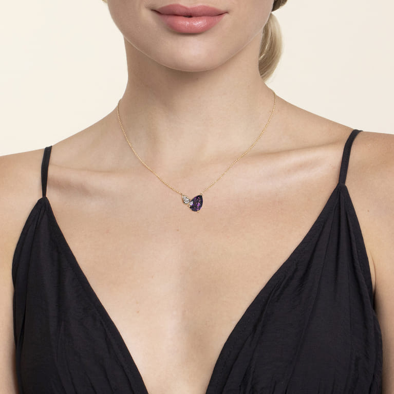 14K White  Yellow Gold Diamond and Amethyst Pendant Necklace - 0.15 ct - Shot 3