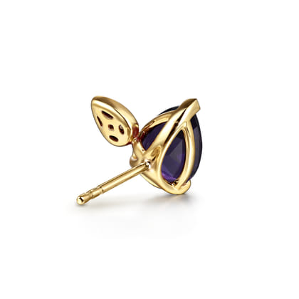 14K White  Yellow Gold Diamond and Amethyst Stud Earrings