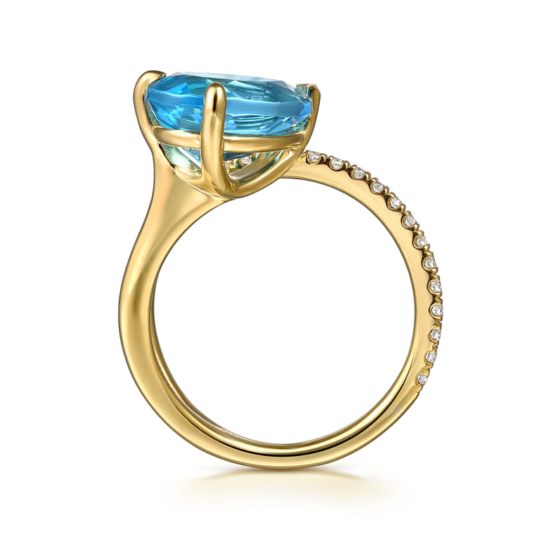14K White  Yellow Gold Diamond and Blue Topaz Bypass Ring - 0.25 ct - Shot 2