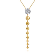 14K White  Yellow Gold Diamond and Bujukan Ball Graduating Drop Necklace