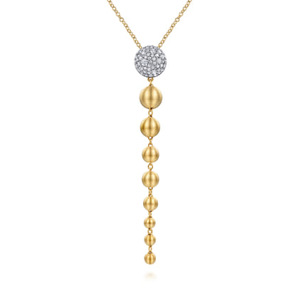 14K White  Yellow Gold Diamond and Bujukan Ball Graduating Drop Necklace