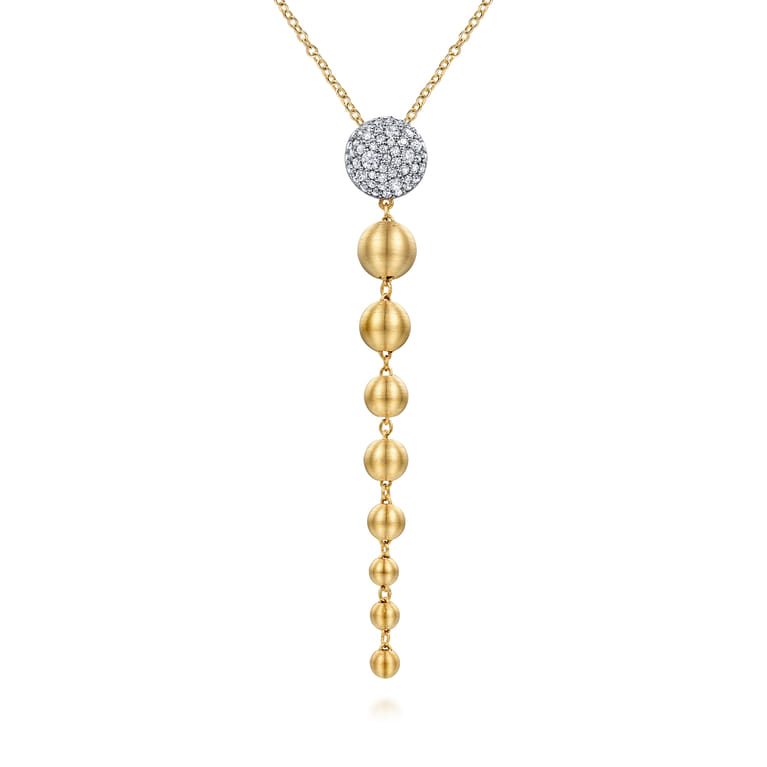 14K White  Yellow Gold Diamond and Bujukan Ball Graduating Drop Necklace - 0.8 ct - Shot 1