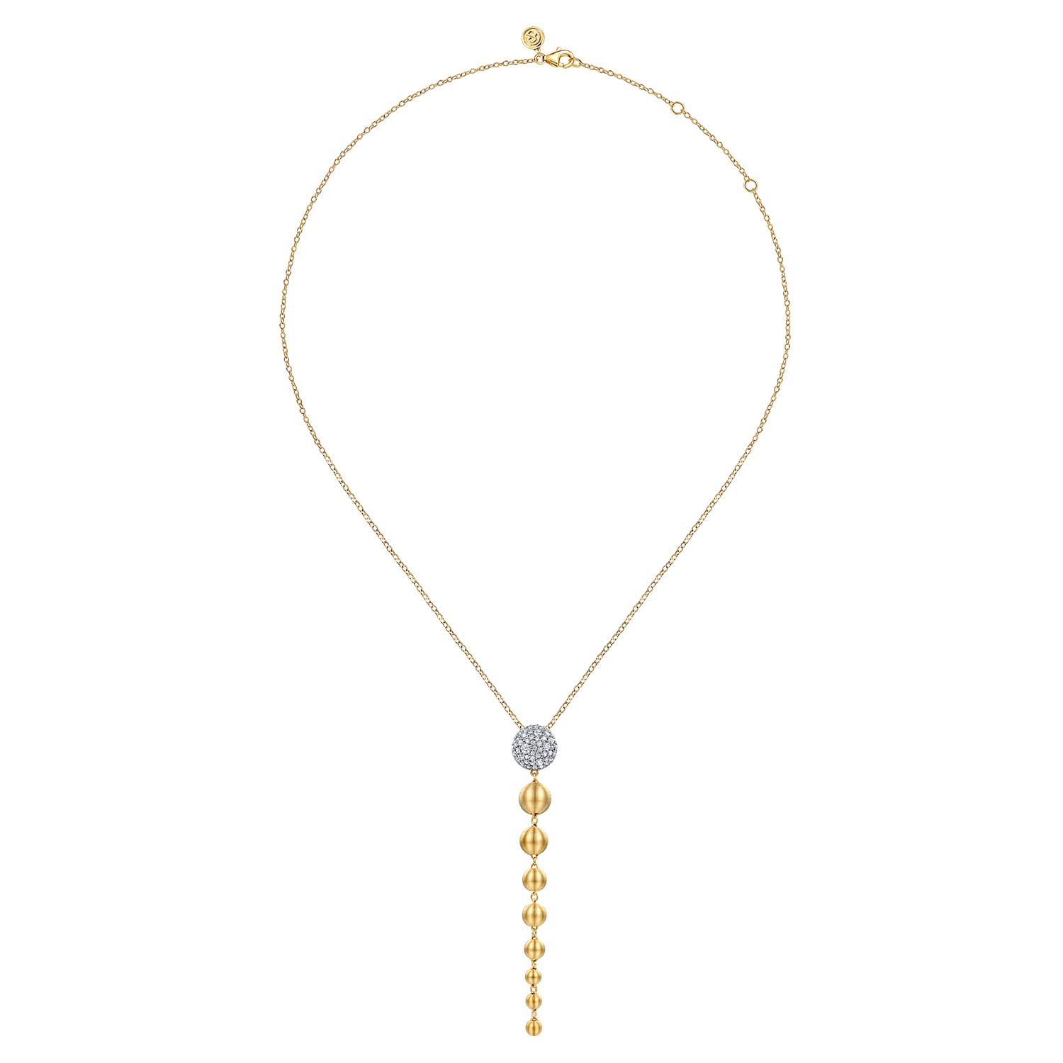 14K White  Yellow Gold Diamond and Bujukan Ball Graduating Drop Necklace - 0.8 ct - Shot 2