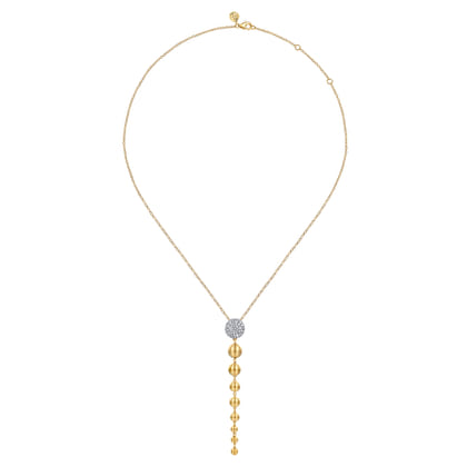 14K White  Yellow Gold Diamond and Bujukan Ball Graduating Drop Necklace