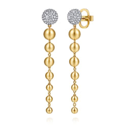14K White & Yellow Gold Diamond and Bujukan Ball Graduating Stud Drop Earrings