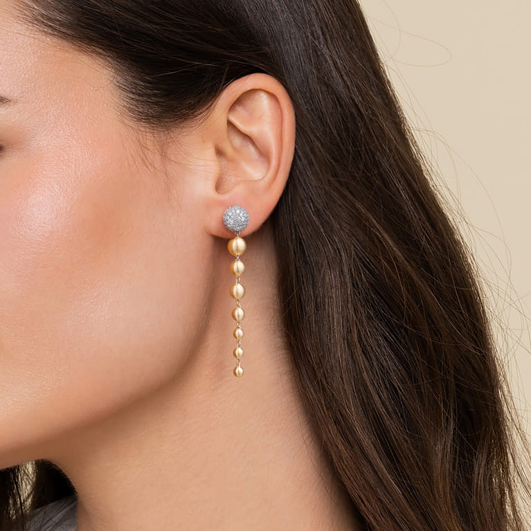 14K White  Yellow Gold Diamond and Bujukan Ball Graduating Stud Drop Earrings - 1 ct - Shot 3