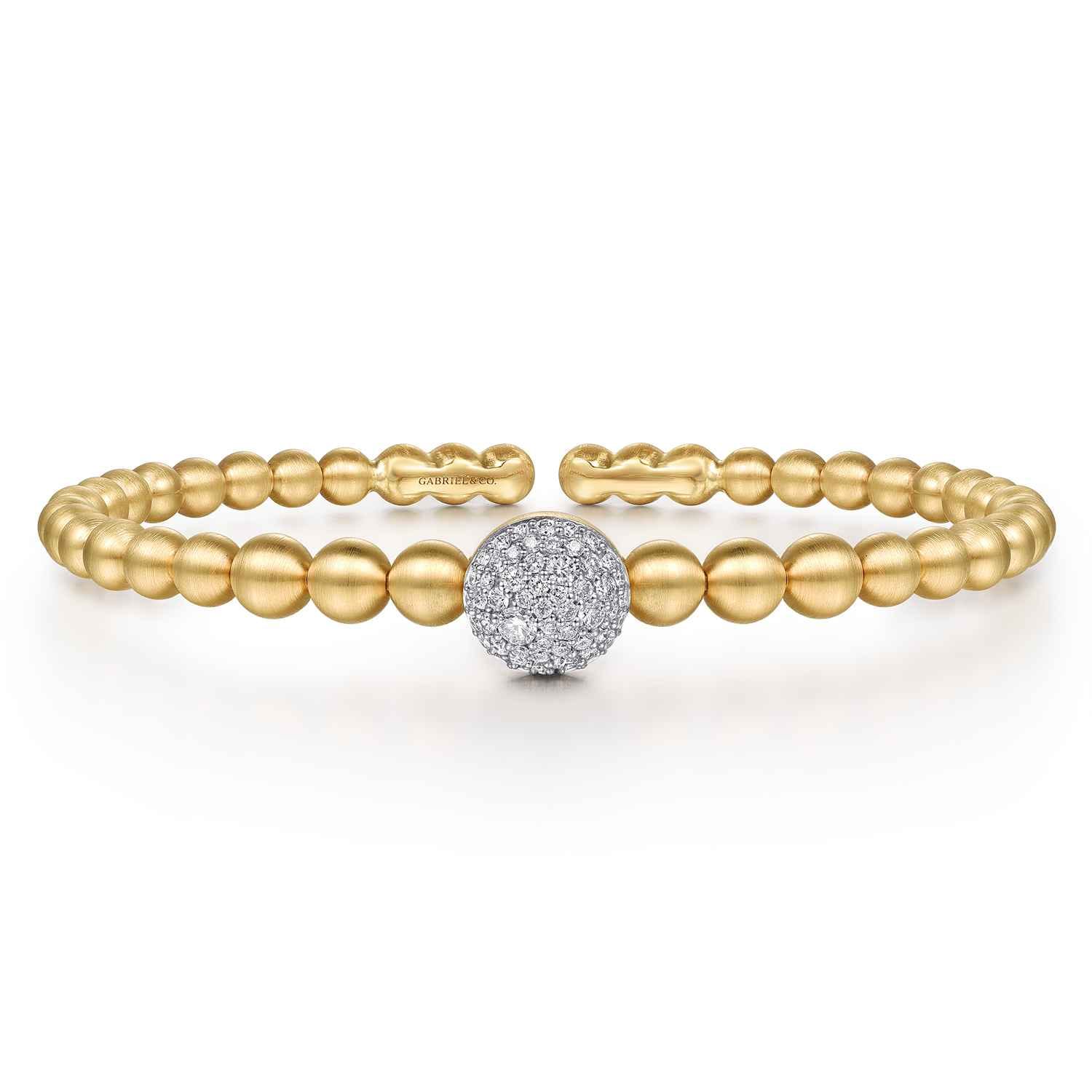 14K White Yellow Gold Diamond and Bujukan Ball Split Bangle Bracelet - 0.5 ct - Shot 1
