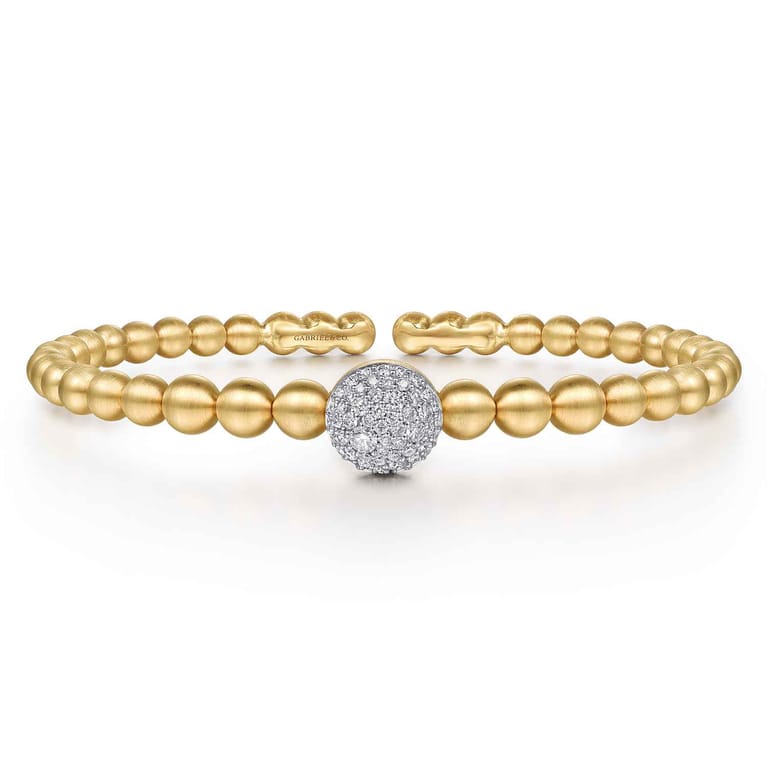 14K White Yellow Gold Diamond and Bujukan Ball Split Bangle Bracelet - 0.5 ct - Shot 1