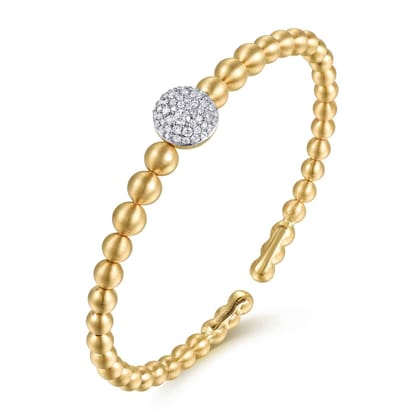 14K White Yellow Gold Diamond and Bujukan Ball Split Bangle Bracelet