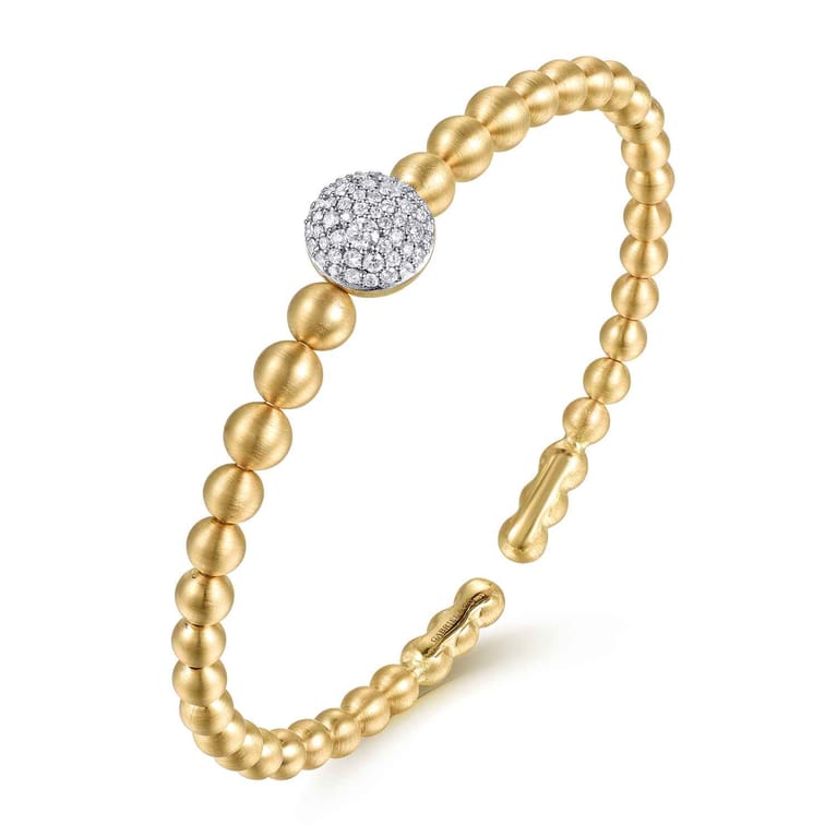 14K White Yellow Gold Diamond and Bujukan Ball Split Bangle Bracelet - 0.5 ct - Shot 2